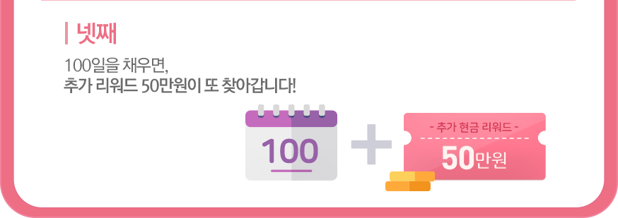 4. 100일을 채우면, 추가 리워드 50만원이 또 찾아갑니다!